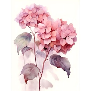 Hydrangea Print, Watercolor Pink Flower Print, Botanical Print, Hydrangea Painting, Hydrangea Vertical Wall Art, Home Decor Gift