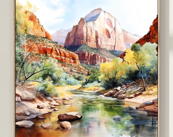 Zion National Park Utah Watercolor Painting Fine Art Print