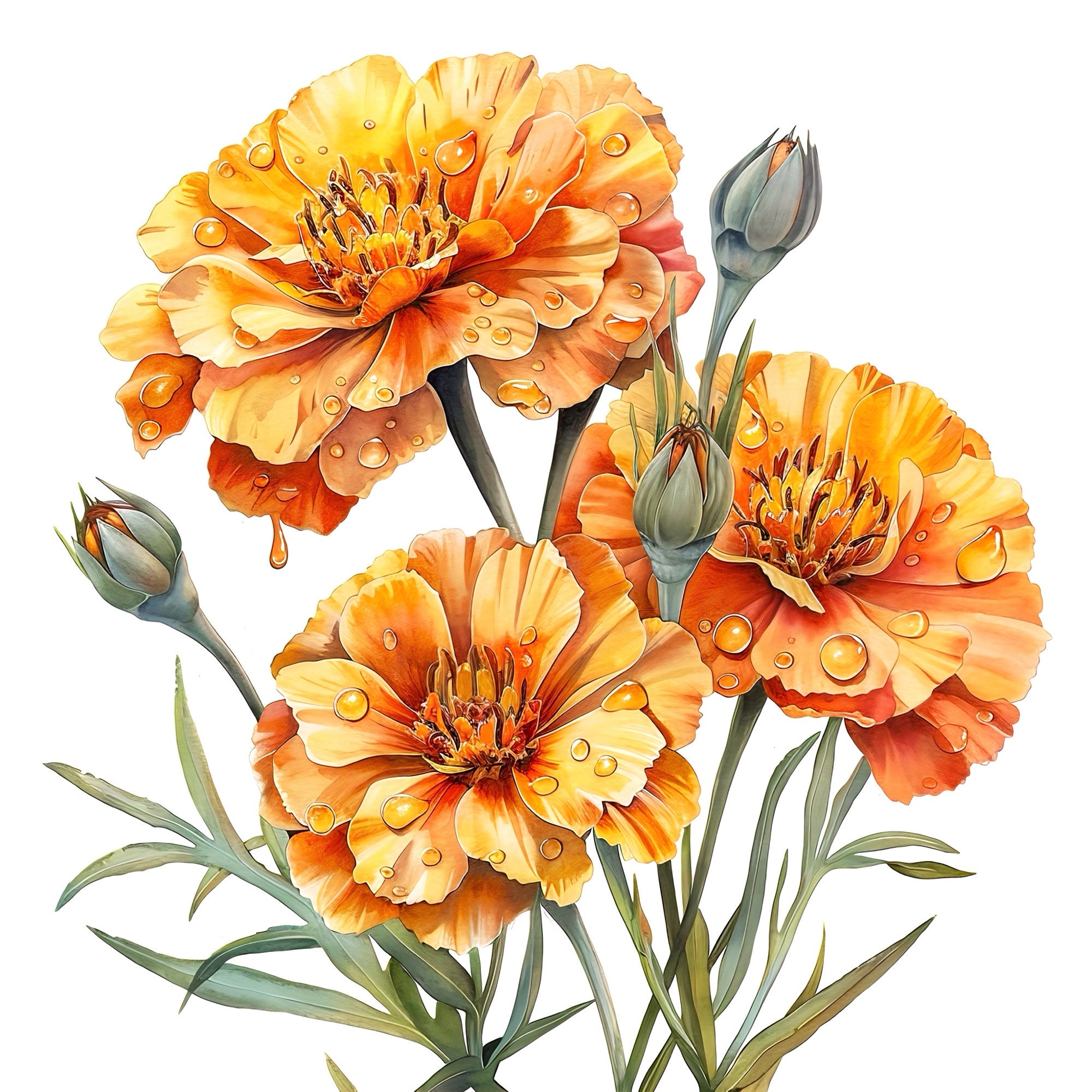 Marigolds Watercolor Art Print: Orange Floral Home Decor - Etsy