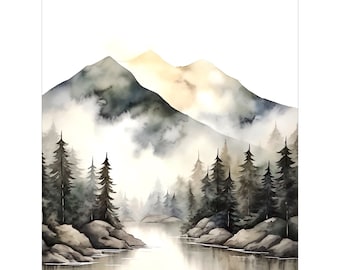 Mount Rainier Watercolor Print: National Park Landscape Art