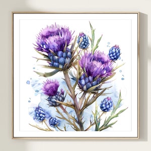 Thistle Watercolor Art Print: Square Farmhouse Floral Poster