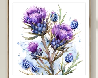 Thistle Watercolor Art Print: Square Farmhouse Floral Poster