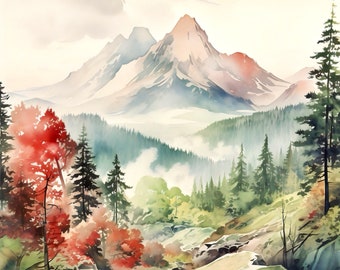 Colorado Landscape Art Print: Rocky Mountain Watercolor Painting