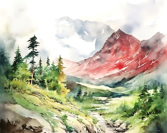 Colorado Landscape Watercolor Print: Rocky Mountain Scenery Art
