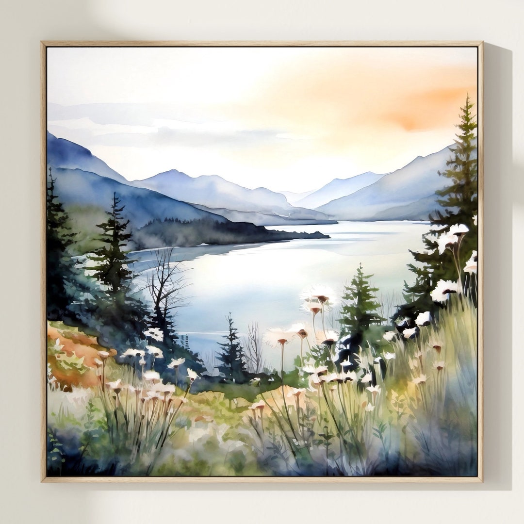 Watercolor Mountain Lake Print: Abstract Landscape Art - Etsy