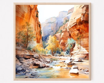 Zion National Park Utah Watercolor Painting Fine Art Print