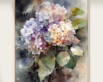 Watercolor Hydrangea Print: Blue Purple Botanical Wall Art
