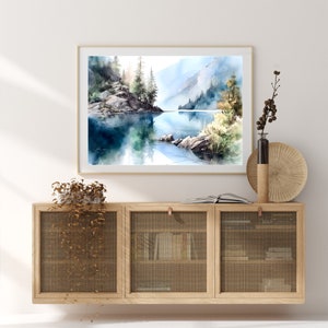 Mountain Landscape Watercolor Painting Art Print Mountain Lake Wall Art ...