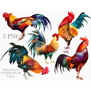 Chicken PNG Watercolor Clipart Rooster Farm Bird Animal Clip Art Printable Instant Download Watercolor Painting Farmhouse Decor Farm Clipart