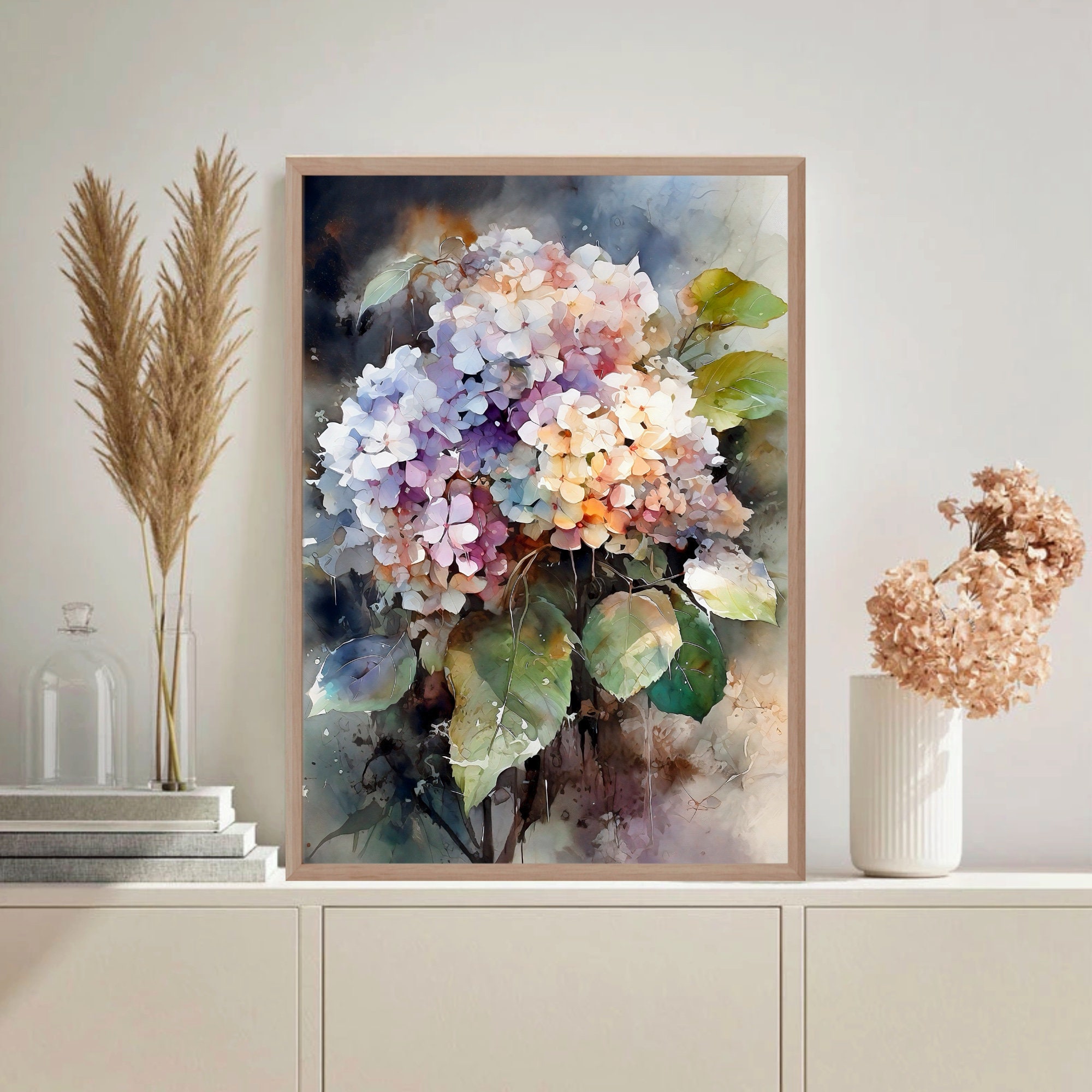 Watercolor Hydrangea Print: Blue Purple Botanical Wall Art - Etsy