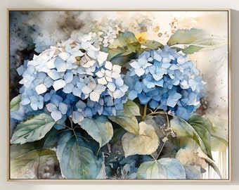 Watercolor Hydrangea Print: Blue Flower Botanical Wall Art