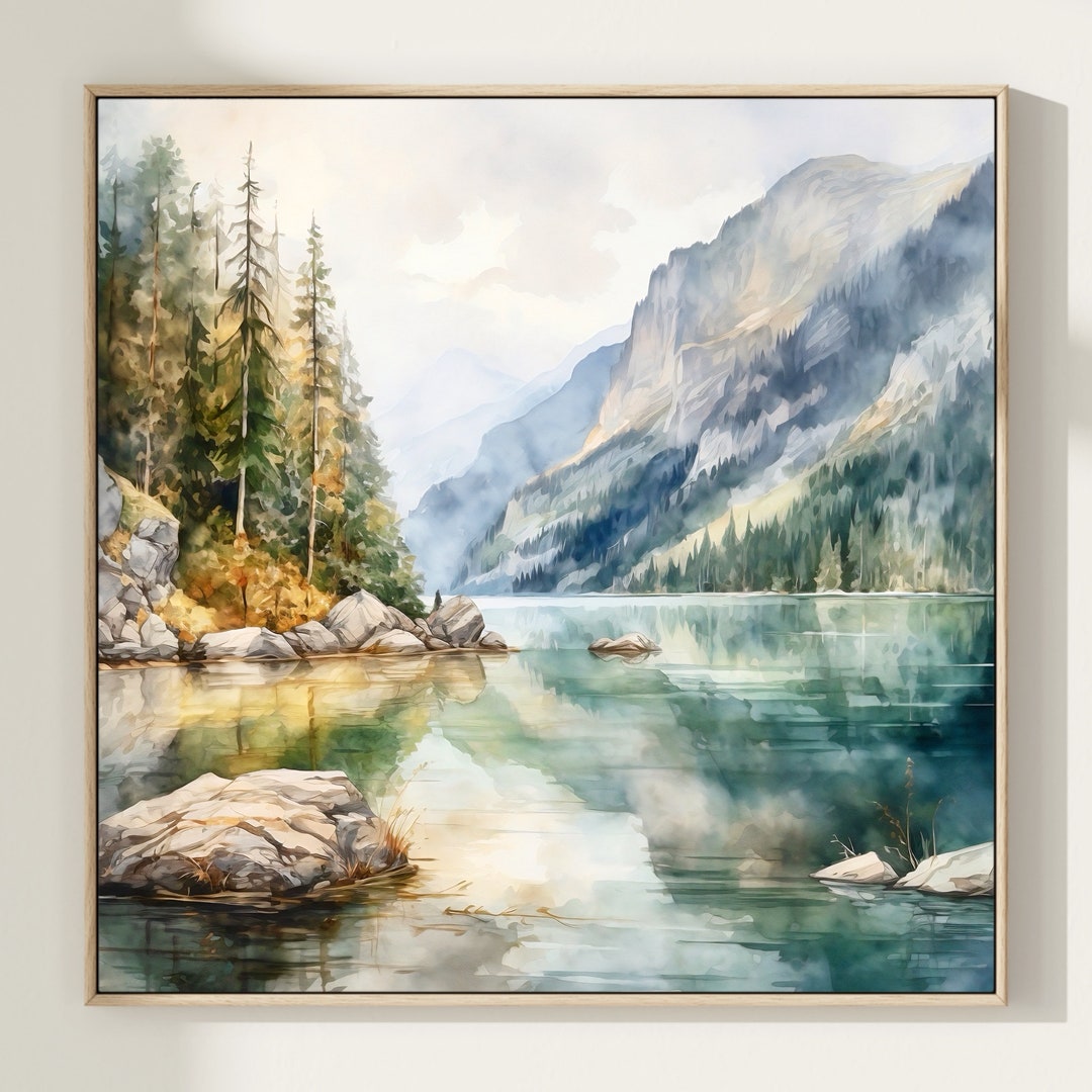 Mountain Landscape Watercolor Painting Art Print Mountain Lake Wall Art ...