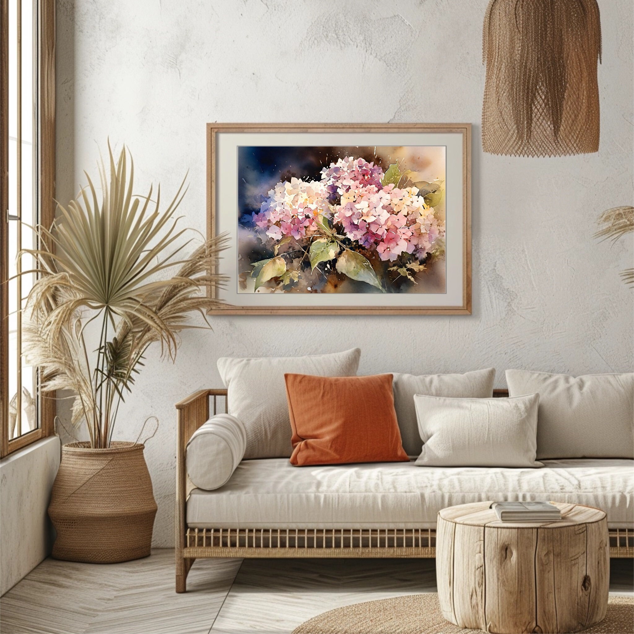 Pink Hydrangea Watercolor Print: Botanical Floral Wall Art - Etsy