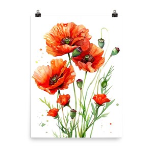 Red Poppy Flowers Watercolor Art Print Floral Artwork Farmhouse Wall ...