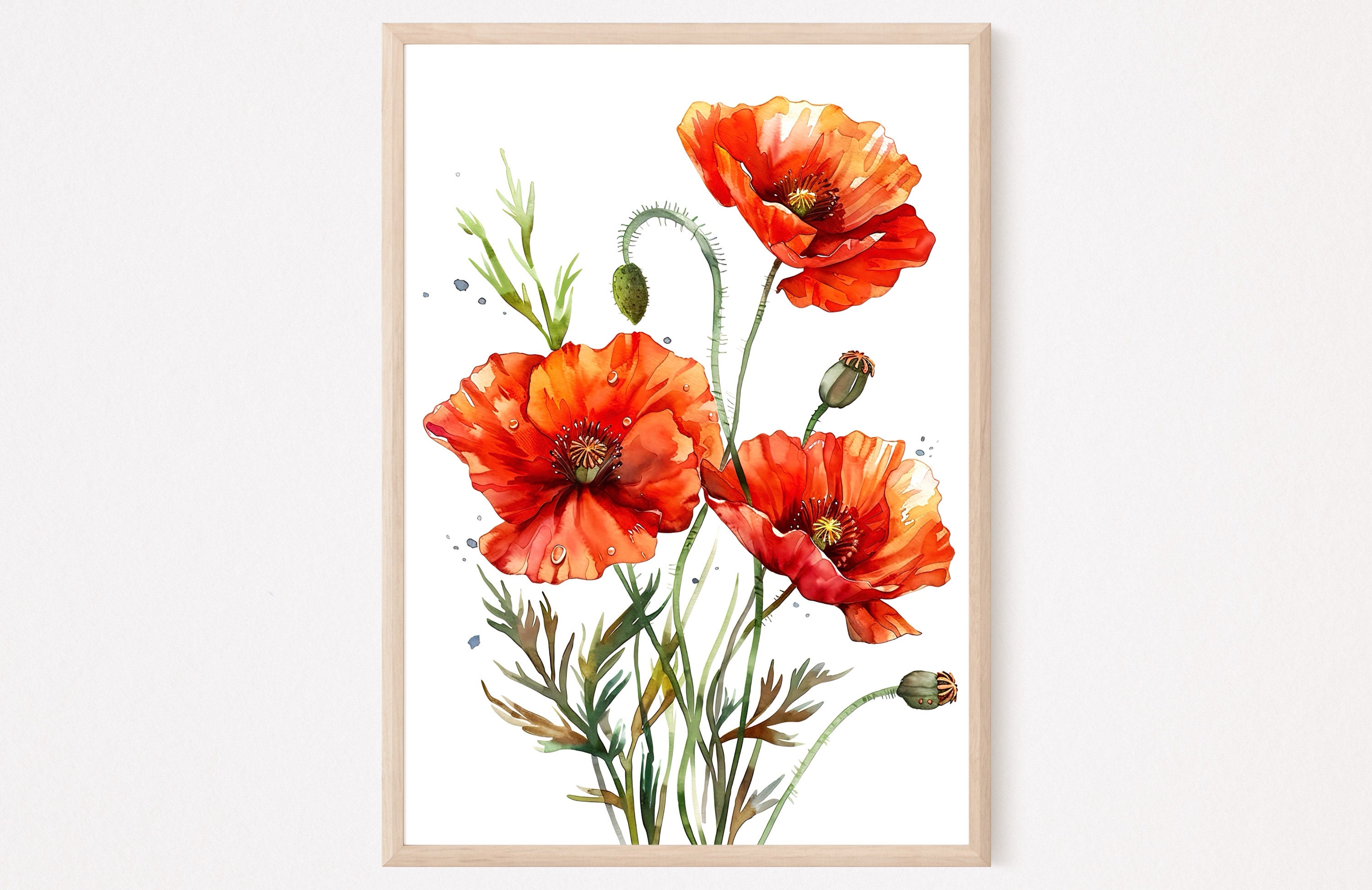 Red Poppy Watercolor Art Print: Floral Farmhouse Wall Decor - Etsy
