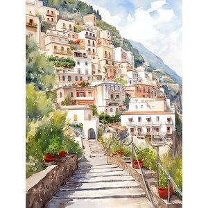 Positano Watercolor Art Print: Amalfi Coast Italy Travel Poster