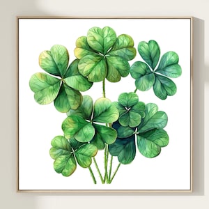 Lucky Clover Art Print, Botanical Wall Art, Four Leaf Clover Artwork, Good Luck Gift, Green Poster, St. Patricks Day, Irish Wall Art