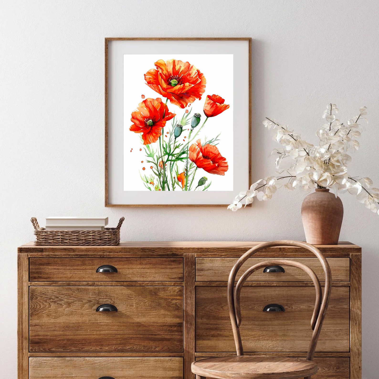Red Poppy Watercolor Art Print: Floral Farmhouse Wall Decor - Etsy