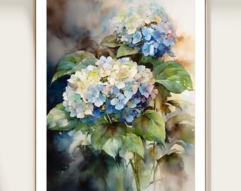 Hydrangea Print, Watercolor Blue Flower Print, Botanical Print, Hydrangea Painting, Hydrangea Wall Art, Home Decor Gift