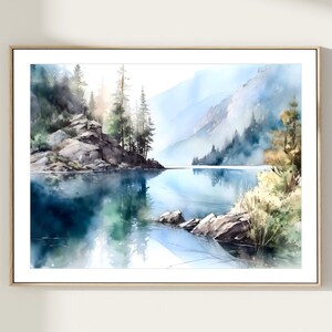 Mountain Landscape Watercolor Painting Art Print Mountain Lake Wall Art ...