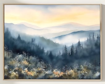 Smoky Mountains Watercolor Print: Appalachian Landscape Art