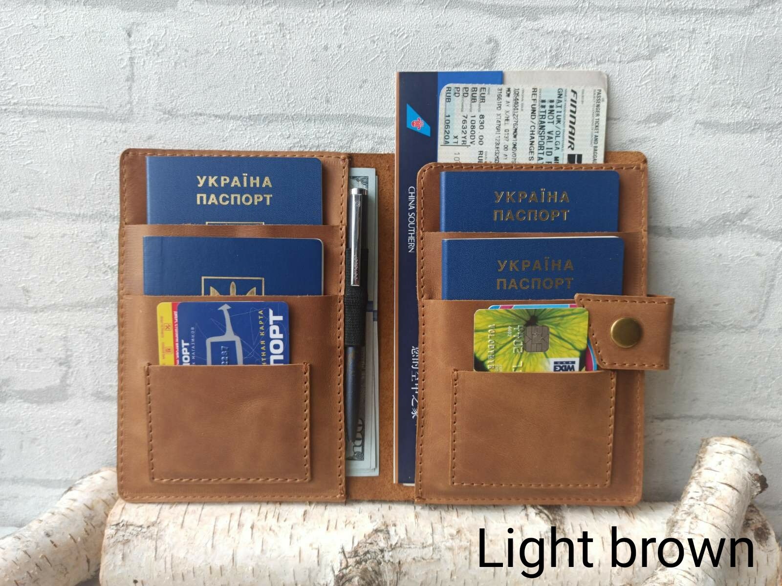 family passport holder for 4 leather