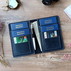 Family Travel Wallet for 4 Passports / Leather Passport Holder / Large Travel Organizer / Gift for Travelers / Family passport holder
