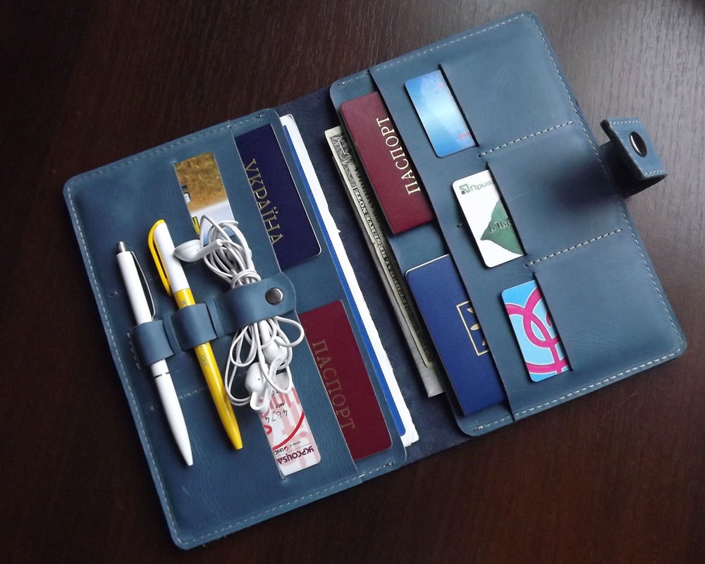 Monogramed Leather travel wallet/family travel document Etsy