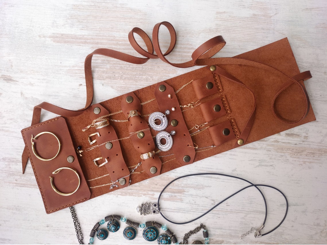 Organizer Jewelry leather Jewelry roll Personalized Etsy