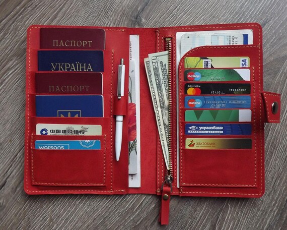 family passport holder for 4 leather