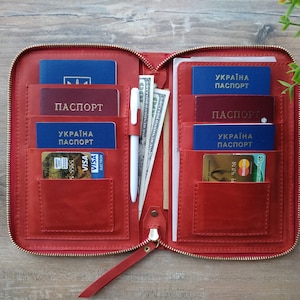 Familienpasshülle mit Reißverschluss für 6, 7, 8 Reisepässe, Hülle für 6 Reisepässe mit Reißverschluss, Reisebrieftasche aus Leder mit Reißverschluss, Reiseetui aus Leder
