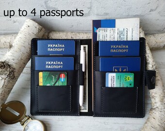 family passport holder for 4 leather