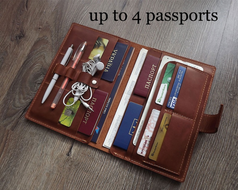 Monogramed Leather Travel Wallet/family Passport Etsy