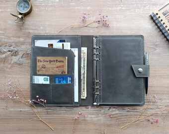 Agenda con anillas A5, carpeta de cuero A5 personalizada de 6 anillas, agenda A5, A5, cuaderno de cuero, agenda recargable de cuero A5, regalo