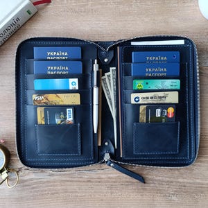Porta pasaporte familiar con cremallera, porta pasaportes para 6, 7 y 8 personas, porta pasaportes con cremallera, billetera de viaje de cuero con cremallera, estuche de viaje de cuero