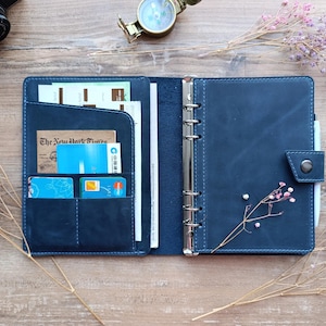Planificador de anillas A5, carpeta A5 de 6 anillas, planificador recargable de cuero A5 personalizado, organizador de cuero A5, funda para cuaderno de viaje