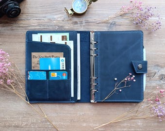 Personalized Leatherette Journal Monogrammed Wide Ruled Soft Cover Writing Notebook Refillable Loose Leaf 6 Ring Binders Banded Custom Personal Diary A6 Chestnut