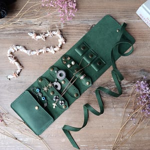 Organizer Jewelry Small Jewelry organizer Leather Jewelry roll Travel jewelry roll  Birthday gift  Necklace case Christmas gift