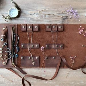 Organizer Jewelry, leather Jewelry  roll, Personalized Jewelry, Travel jewelry roll,  Travel Jewelry case, Bridesmaid Gifts, necklace case