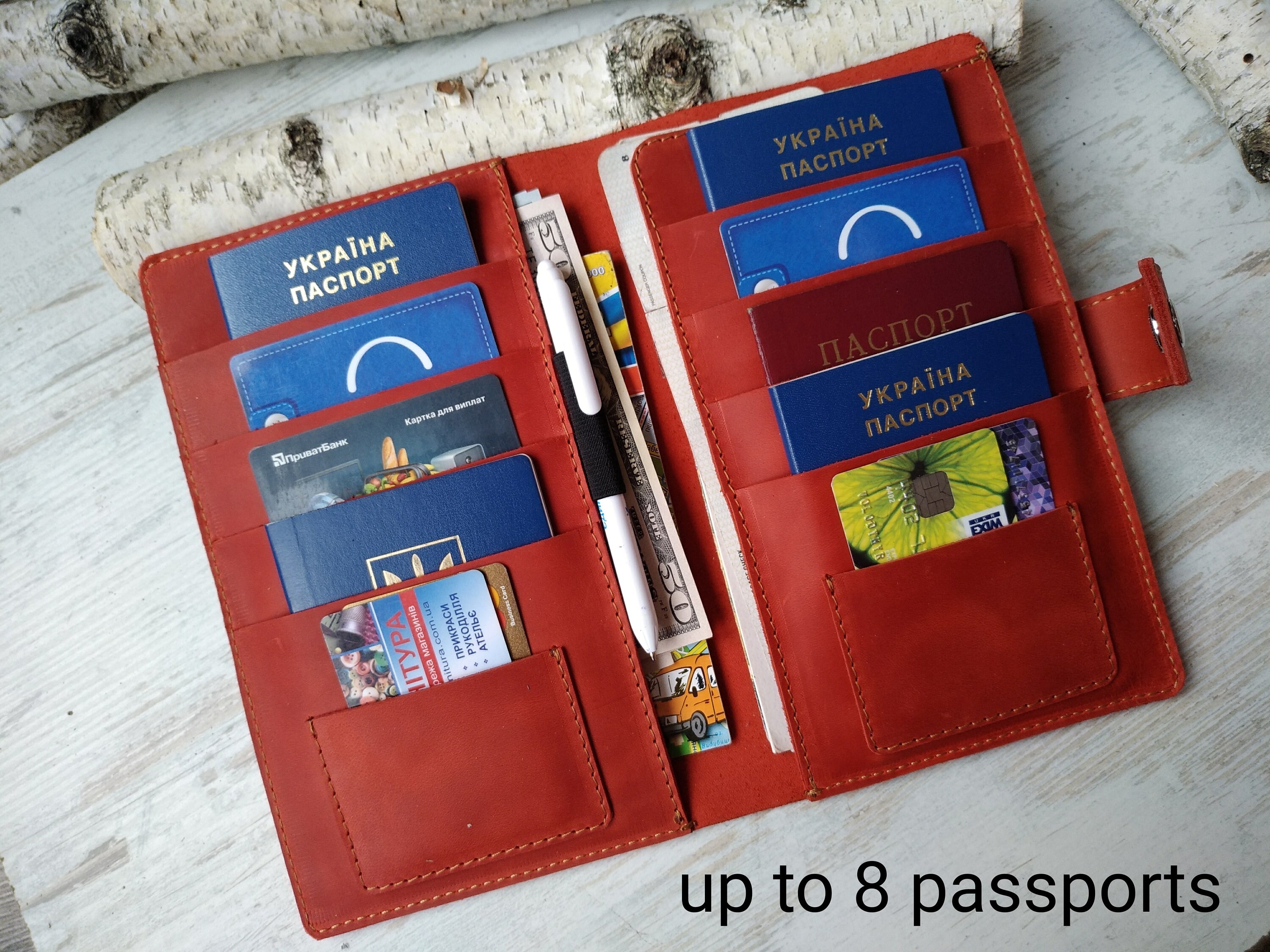 family passport holder for 4 leather