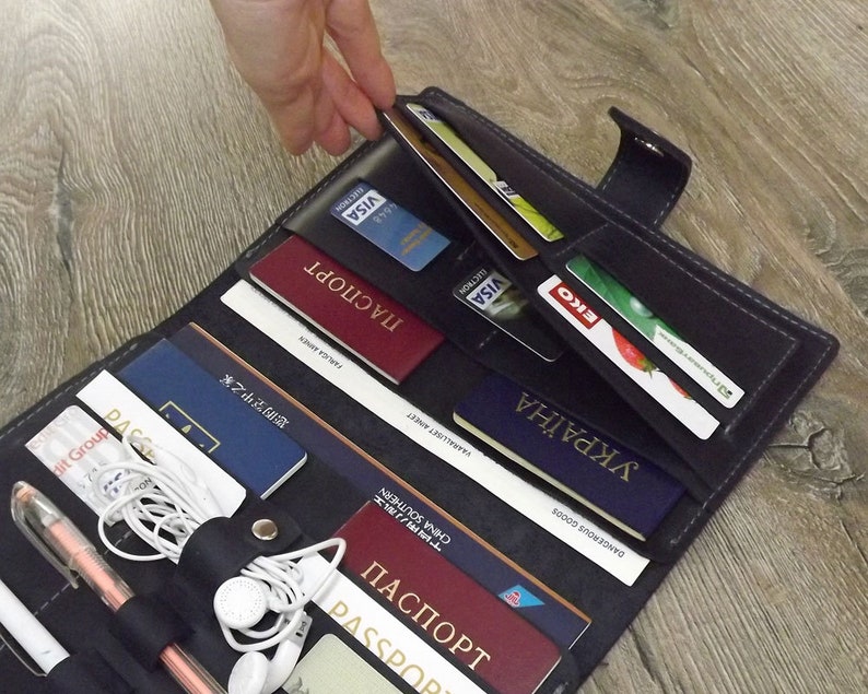 Monogramed Leather Travel Wallet/family Passport Etsy