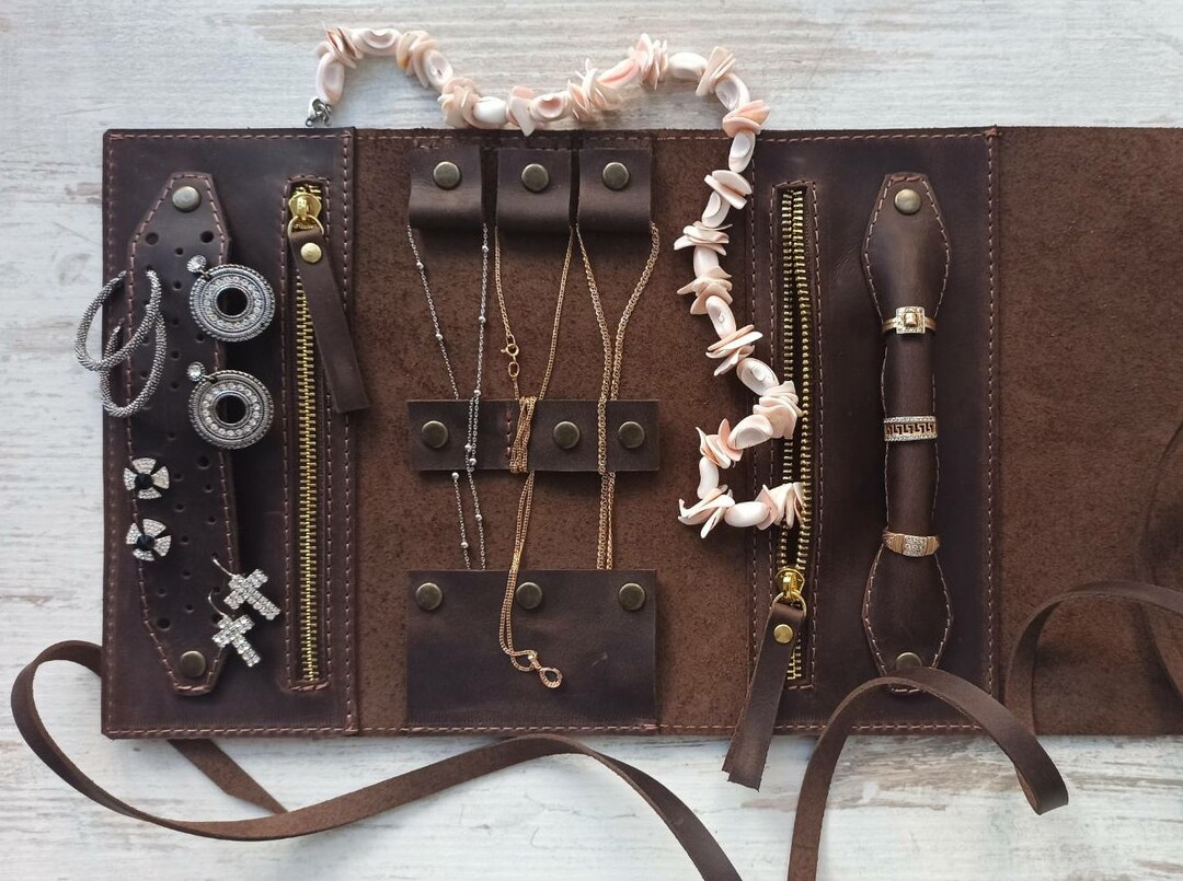 Leather Travel Jewelry Organizer/travel Jewelry Case/travel Etsy