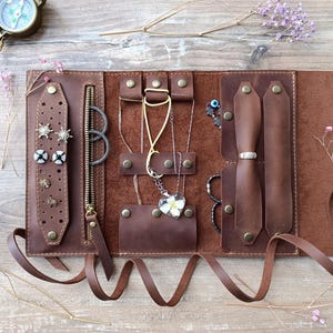 Reise-Schmuck-Organizer | Personalisiertes Schmucketui | Reise-Schmuckrolle | Reise-Schmucketui | Halskettenetui | Schmuck-Organizer aus Leder
