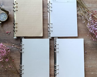 Recambio A5 6 agujeros, recambio adicional para agenda de piel, insertos para agenda, 80 hojas (160 páginas), papel A5 para organizador de piel en anillas