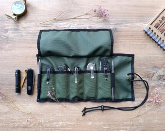 Cordura EDC Roll, Roll up bag, Case for knife, Organizer for knife, Tool bag, Case for flashlight, EDC Everyday Carry for Camping, Bushcraft