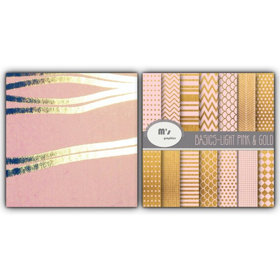 Gold And Light Pink Digital Papers Polka Dots Chevron Stripes Etsy