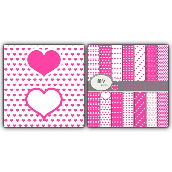 Everyday Is Valentine Digital Paper Hearts Pink Fuchsia And Etsy
