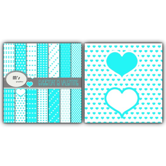 hearts turquoise and white