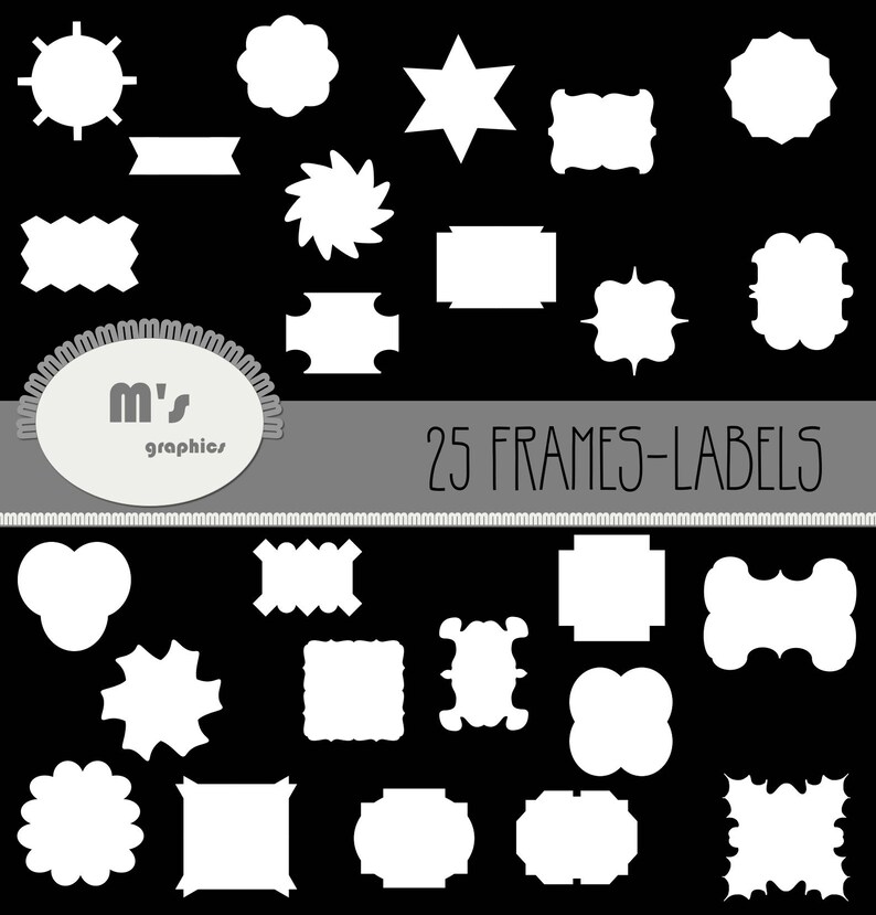 labels stationary invitation Digital clipart labels WHITE DIGITAL FRAMES 25 frames cards tags in white for scrapbooking albums