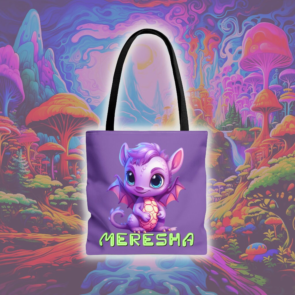Tote Bag Dragon Tote Bag Girls Purple Shopping Bag Dragon Etsy
